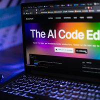 Laptop displays "the ai code editor" website
